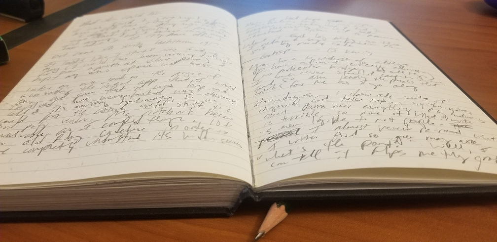 This blog post, handwritten (poorly) in a notebook