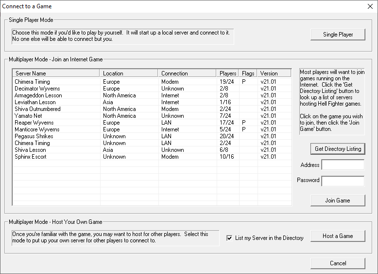 Hell Fighter server browser populated by OpenHFDS